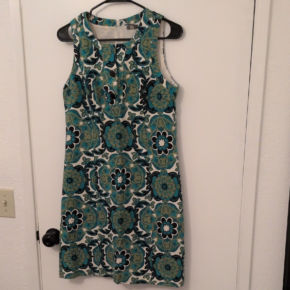 Ann Taylor Floral Retro Sleeveless Mini Dress, Teal, Black, Light Green, Size 6